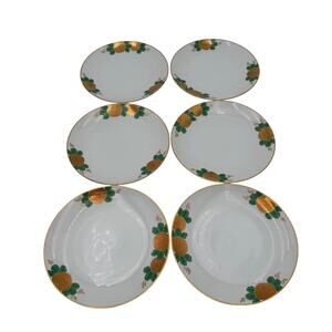Fitz and Floyd Dessert Plates Gold Flowers with Green Leaves & Gold Trim Set/6